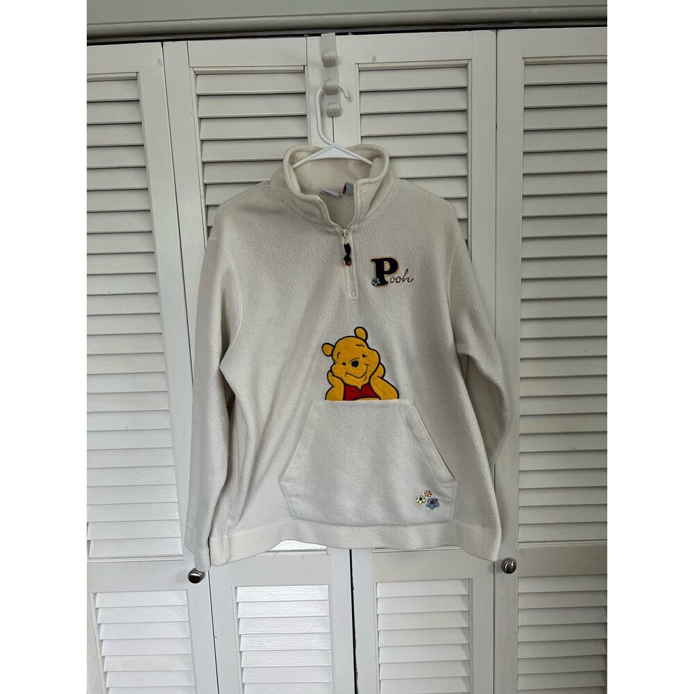Vintage Disney White Winnie The Pooh Fleece Quarter Zip Sweatshirt Sz: Large